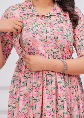 Image of Maternity Feeding Anarkali Kurti Dress for Women | Cotton Nursing Kurta with Both Side Zippers | Pregnancy & Nursing Wear | Comfortable Ethnic