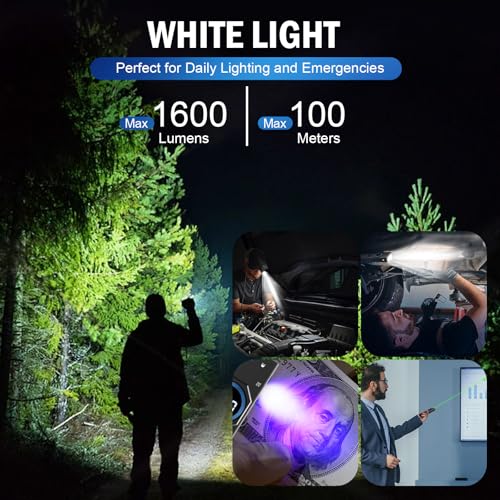 Kcism G1 Kcsim 1600 High Lumens Rechargeable Edc Flashlight With Green Beam, Uv Light And White Led Combo, Portable Flat Flashlights, Triple Light Sources Pocket Lights thumb #1