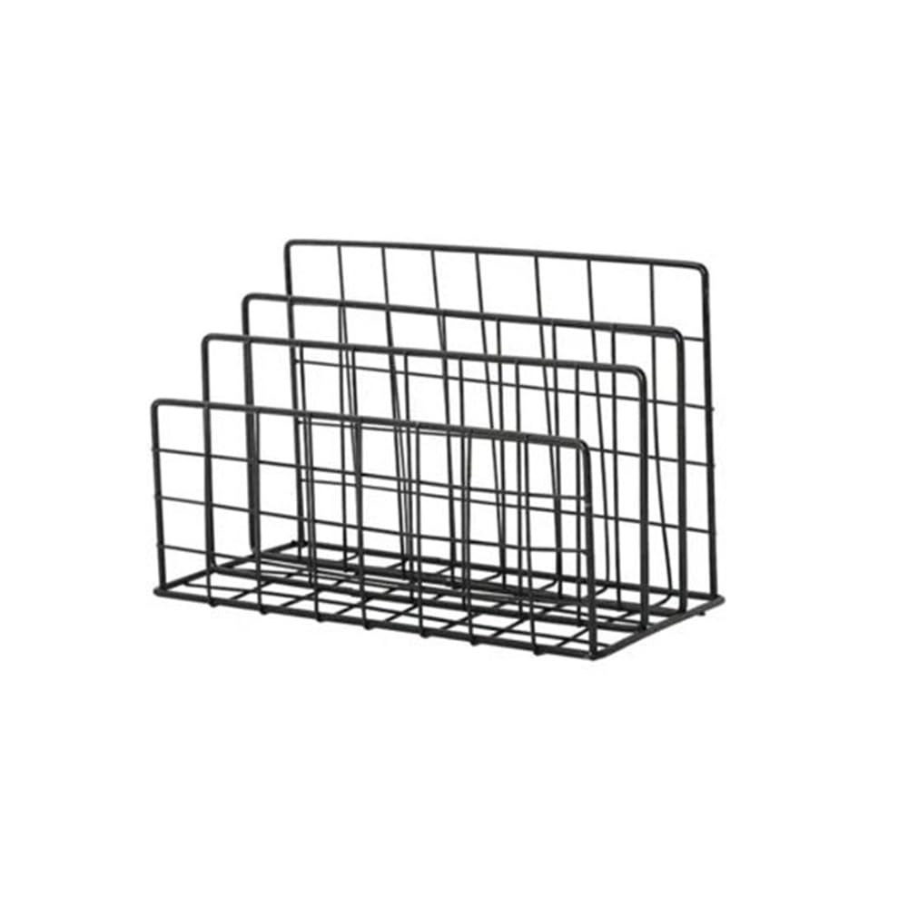 J9V4G6S3B5 Desktop File Rack 3 Grid Metal Minimalist Storage Basket Office Desktop Sundries Holder Rack Magazine(Black)