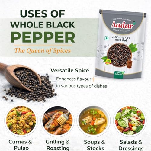Image of AADAR Whole Black Pepper 100gm + 50g (Kali Mirch) Pouch Pack of 3 (150gm)