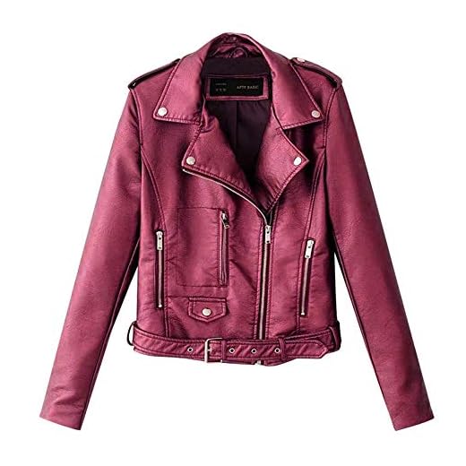 Aniywn Women's Faux Leather Motorcycle Biker Jacket Slim Short Ladies Lapel Bike Zipper Coat with Pocket Wine