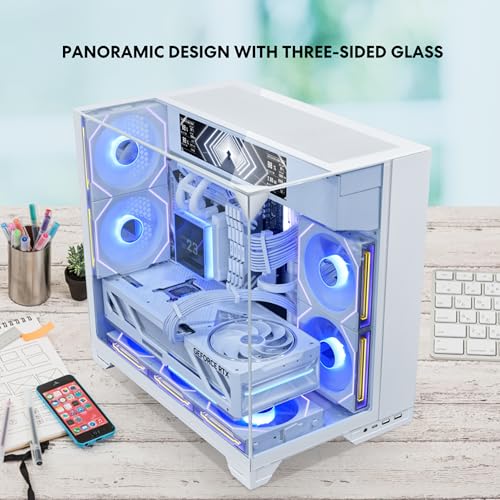 Image of Lian Li O11 Vision-M Digital mATX PC Case, 9.2 inch LCD, 140mm Fan, White | Pre-Installed 9.2 inch LCD Screen | 140mm Fan | Second Chamber AIO | Triple Tempered Glass Panels | Supports 360mm AIO (O11VMDW)