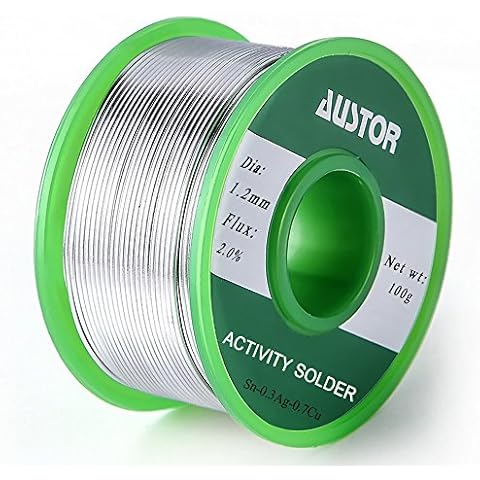 AUSTOR 1.2mm Lead Free Solder Wire with Rosin Core, Sn 99% Ag 0.3% Cu 0.7%, 100g Cover