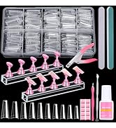 600PCS Clear Coffin Nail Tips Set - Clear Nail Tips for Acrylic Nails French Half Cover Fake Nail...