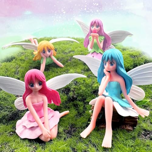 4Pcs Miniature Fairy Figurines,Flower Mini Fairies for Garden Accessories