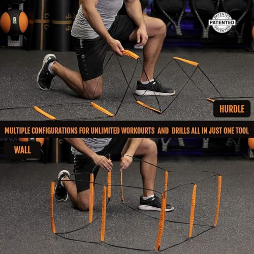 Image of Hop N Play 21.6 Ft- 8 Rung Agility Ladder, Hurdles for training, Agility Training Equipment, Soccer Speed Ladder, Football Footwork Ladder, Team Workout Ladder for Kids & Adult, Foldable & Tangle Free