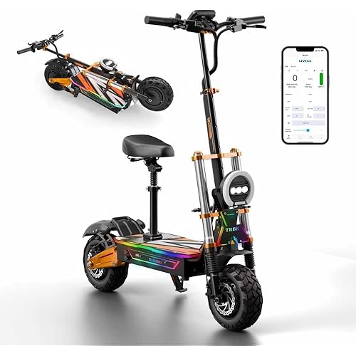 TRBK-M2 72V10000W Dual Drive Off-Road Electric Scooter, 11-inch All-Terrain Tires, 60 mph Top Speed, 35 AH Li-Ion Battery, 62 Mile Range, Hydraulic Brakes/Shock Absorption,Smart Large Screen with Seat
