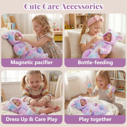 Muñeca bebé reborn BABESIDE 17 pulg con vestido conejo miniatura 3