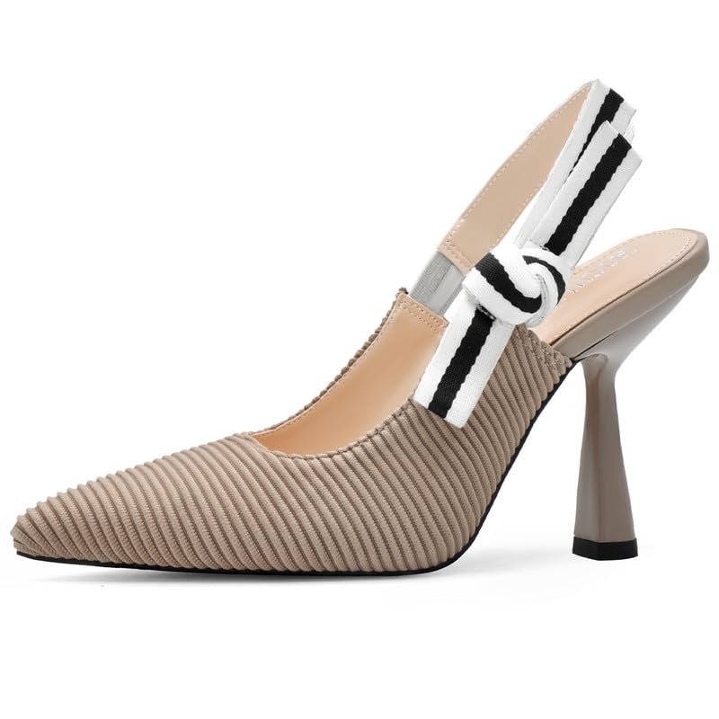 Image of HOCHFART Women's Slingback Kitten Heels Closed Pointed Toe Slip On Pumps | Bowknot, Elastic Slingback Strap, Office, Wedding, Bridal, Formal, Events, Church, Gathering, Casual Outing