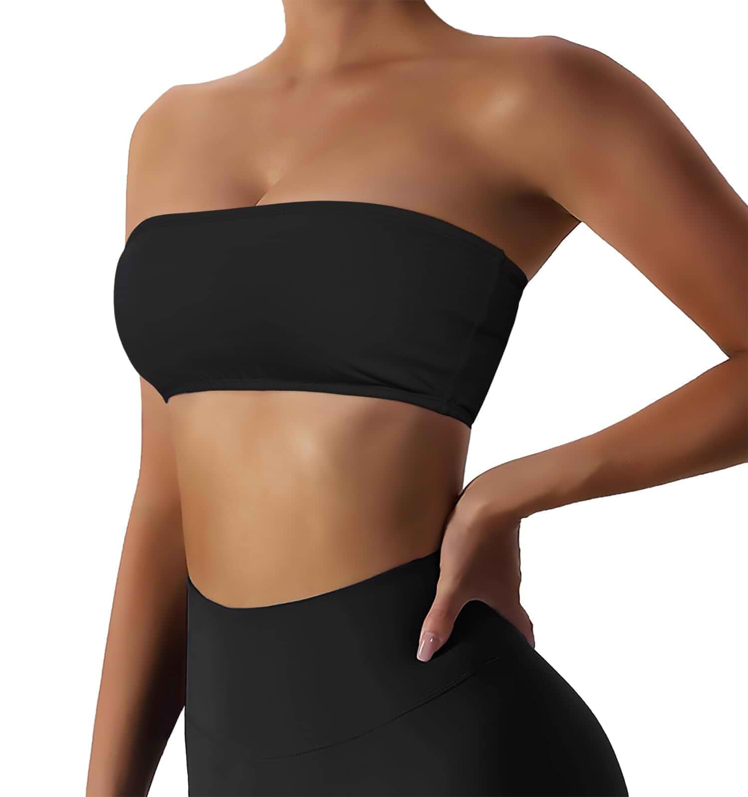 Boudaner Women’s Padded Bandeau Sports Tube Top Bra Strapless Yoga BraletteSeamless Wireless Invisible Bra, Non-Slip Soft Solid Top for Gym Daily Going Out Workout Wear