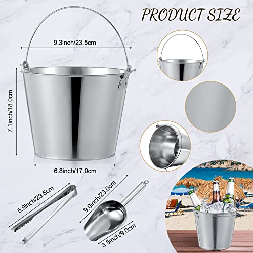 Zopeal 24 Pcs Galvanized Beer Buckets with Handle Metal Ice Buckets with Shovels and Tongs for Beer Drinking Summer Pool Party Wedding Table Centerpiece Crafts (Silver)