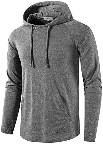 SIR7 Men's Gym Workout Active Long Sleeve Pullover Lightweight Hoodie Casual Hooded Sweatshirts(Grey Large)