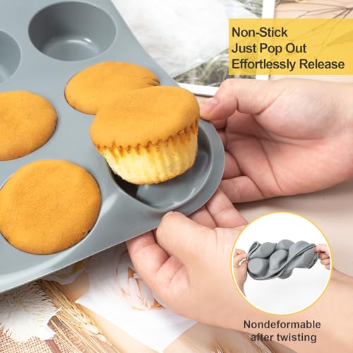 2 Pack Muffin Trays, Silicone Muffin Moulds 12 Cup, Non Stick Muffin Cupcakes Tin 12 Deep, Baking Tray for Cupcakes Yorkshire Bun Pudding, Baking Moulds Tins-30 x 22 x 3 cm - Image 4
