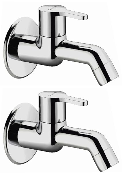 DRIZZLE DLP102-2 Dolphin Long Body Bib Cock Brass | Chrome Plated | Quarter Turn | Foam Flow (Combo of 2 Pieces)