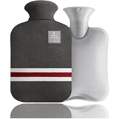 Hot Water Bottle with Lid - 2L Large - Premium Warming Bag with Knitted Sweater Cover - Ideal for Cramps, Pain Relief & Cosy Nights - Water Heating Pad - Foot & Bed Warmer (Grey) Cover