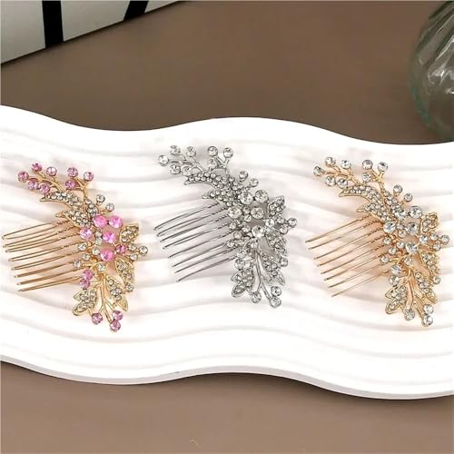 Headband Gold Plated Metal Hair Comb Clips Leaf Pearl Hairpin Rhinestone Headpieces for Women Girl Bride Wedding Hair Jewelry Accessories(03)4