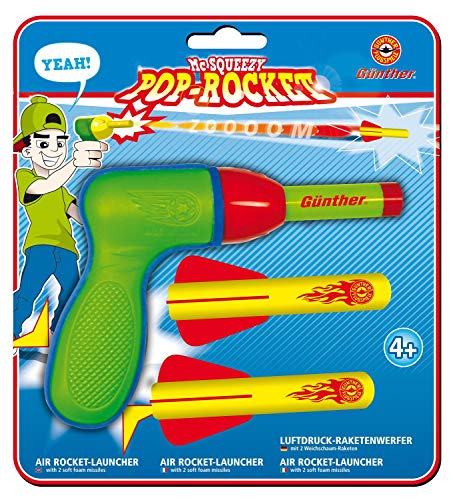 Paul Günther 1541 - Mc Squeezy Pop Rocket, Luftdruckraketenwerfer für Kinder mit 2 Weichschaumraketen, geeignet für drinnen und draußen Cover