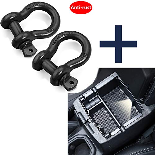 LIBERRWAY Shackles 3/4" (2 Pack) 57,000 lbs Maximum Break Strength with 7/8'' Pin Black + Center Console Organizer for Jeep Wrangler JL/JLU (2018-19) Jeep Gladiator Truck (2020)