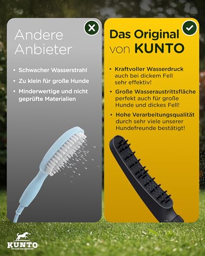 KUNTO® Hundebrausekopf - Hundedusche Duschkopf - Hundedusche mit vier Strahlarten - Hunde Duschkopf mit Silikonborsten für effektive Fellpflege - Mobile Hundedusche outdoor mit Gartenschlauchadapter