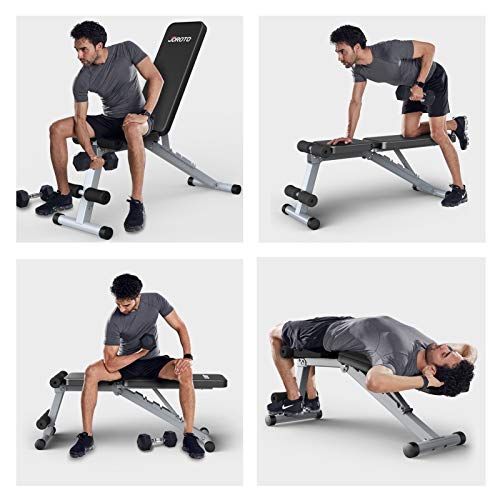 JOROTO Adjustable Weight Bench Multi-purepose Foldable Bench Exercise Bench Workout Bench for Full Body Home Gym (Grey)