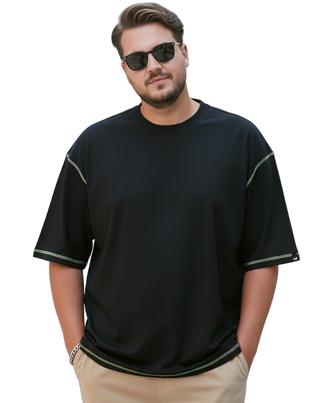 bewakoof Men's Solid 100% Cotton Plus Size T-Shirt - Oversized Fit, Round Neck, Half Sleeves-picture-19