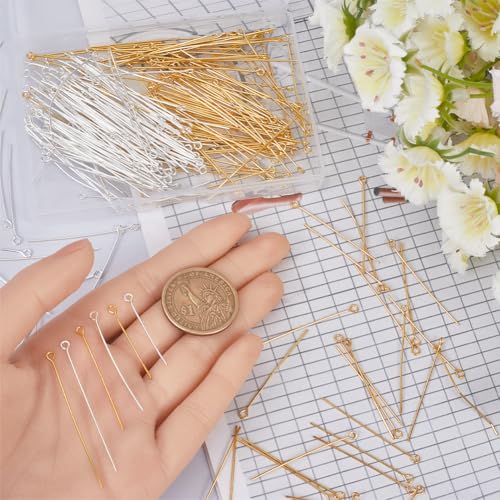SOFPLATE 600Pcs 30mm 40mm 50mm Long Eye Pins Bulk Jewellery Making Supplies Silver & Gold 21 Gauge Brass Eye Straight Long Pins Finding for DIY Earring Bracelet Crafting Accessories - Image 3