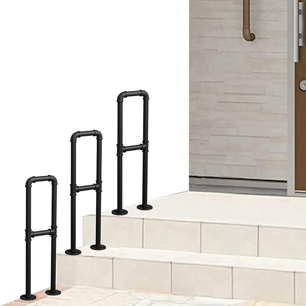 LQSYBHD 3 Pcs Black Stair Railing Attic Handrail Made Of Wrought Iron Continuously Height Adjustable Removable Crossbar U-Shaped Stair Railing Stair Climbing Safety Fence(Size:2.46ft/75cm)