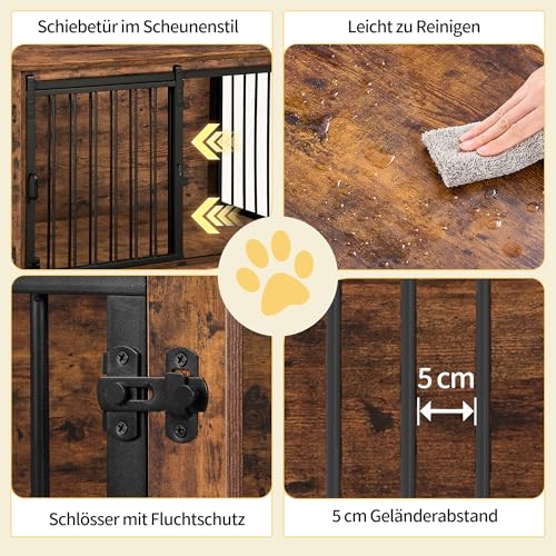 Hzuaneri Hundekäfig Möbel, 100cm hundebox für zuhause, Schiebetüren, 2 Tür, Moderne hundebox Holz Indoor für kleine/mittlere/große Hunde, Hundekäfig für Zuhause, 100 x 60 x 68 cm, Vintagebraun