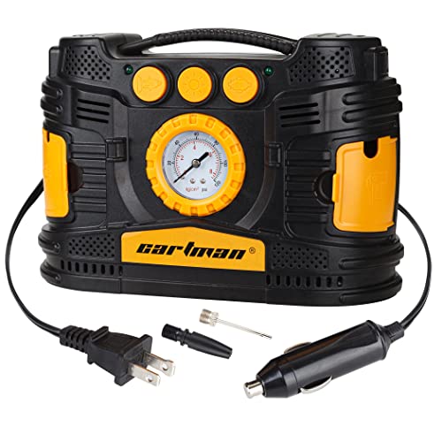 Cartman Portable Air Compressor Pump, Car 12V DC and Home 110V AC Swift Performance Tire Inflator with Adaptors for Cars, Trucks, Bicycle, Motorcycle, Basketball