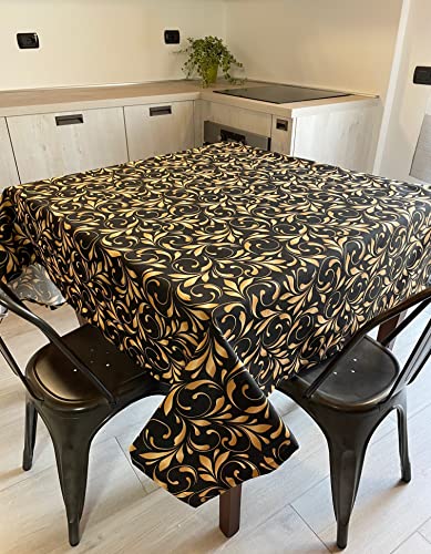 1KDreams Tischdecke Blätter Gelbgold Shabby Chic Vintage Schwarz Hintergrund Rechteckig Elegant (130x320cm) Cover