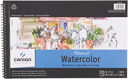 Canson Montval Watercolor Pad, Cold Press Acid Free French Paper, Side Wire Bound, 140 Pound, 10 x 15 Inch, 12 Sheets, 10"X15", 0