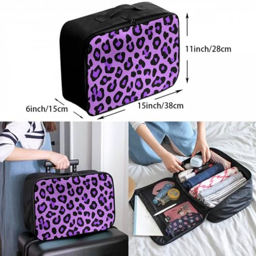 Leather Travel Carry On Tote Weekender Bag, Large Overnight Storage Bag, Lever To Hang Bags For Women Men Purple Cheetah Leopard Print3