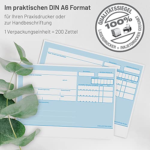 Privatrezepte A6 quer, 200 Blatt, chipkartengerecht, mit PZN und AUT idem Feld, blau, 80 g/m² Offset weiß, lose