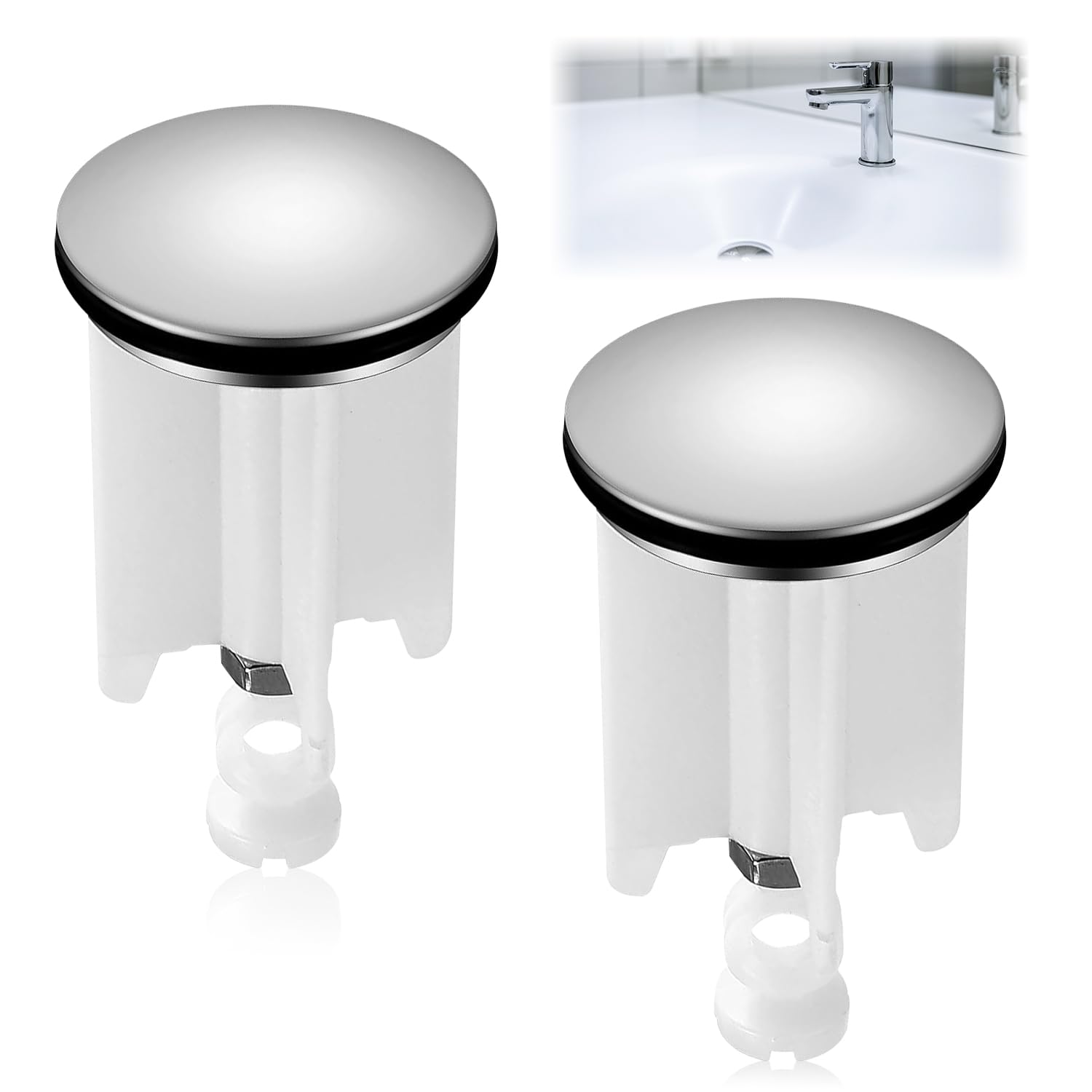 Sink Plug, Pack of 2 Drain Plugs, 40 mm, Universal Sink Drain Plug, Bathtub Plug, Drain Plug, Rustproof & Tight for All Standard Sinks, Bidets (White)