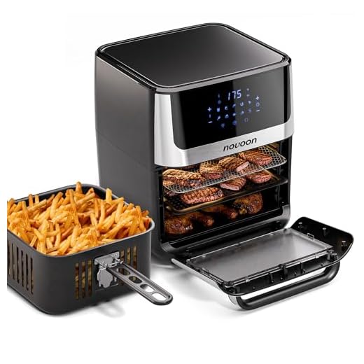 Fritadeira Elétrica Digital Novoon 12L 1700W 4 em 1 - Frita sem Óleo, Assa, Reaquece e Desidrata. Air Fryer 12 Litros Silenciosa Prepara Batata Frita, Frango, Carne, Peixe, Pão de Queijo e Mais 110v
