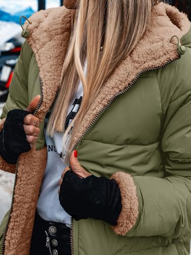 Tankaneo Womens Reversible Puffer Jackets Sherpa Lined Fleece Winter Coats Casual Zip Up Hooded Warm Outerwear3