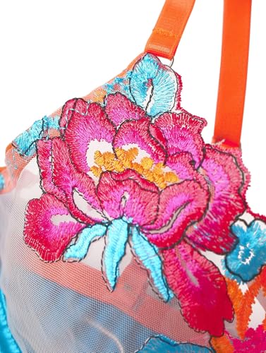 Lilosy Sexy Leaf Floral Embroidered Mesh Sheer Women Underwire Push Up Lingerie Set2