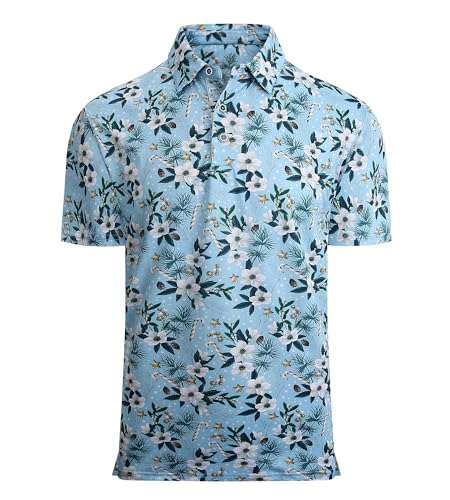Alex Vando Mens Hawaiian Golf Shirt Moisture Wicking Digital Print Golf Shirts for Men