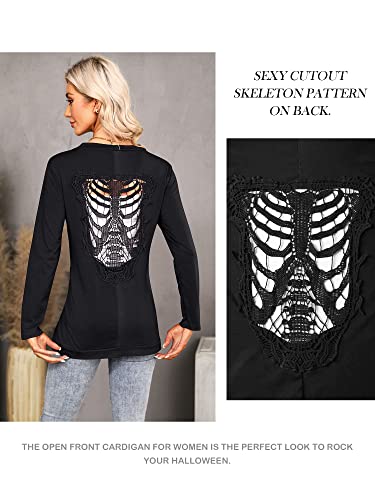 Image of WLLW Women Halloween Cardigan Tops Long Sleeve Back Cutout Shirts Gothic Clothes(Black,Large)