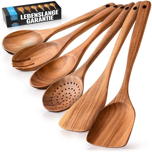 Zulay Kitchen Kochlöffel Holz Set aus Teak - Holzlöffel zum Kochen, Holzkochlöffel, Holzkochlöffel Klein | Küchenutensilien Holz Kochlöffel Premium Qualität, Wooden Spoons Kuchenhelfer, Set 6