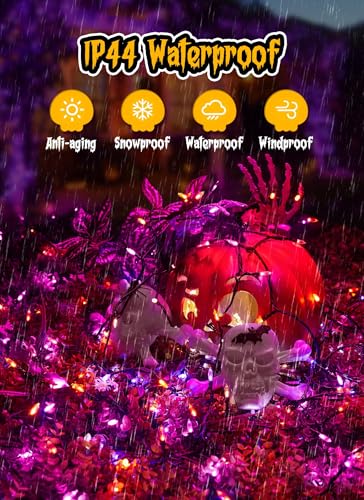 Image of Outdoor Halloween Lights, 39Feet 100 LED Mini Lights with 8 Lighting Modes, Connectable Halloween String Light Plug in for Garden Patio Party Haunted House Ghost Holiday Decoration, Orange & Purple