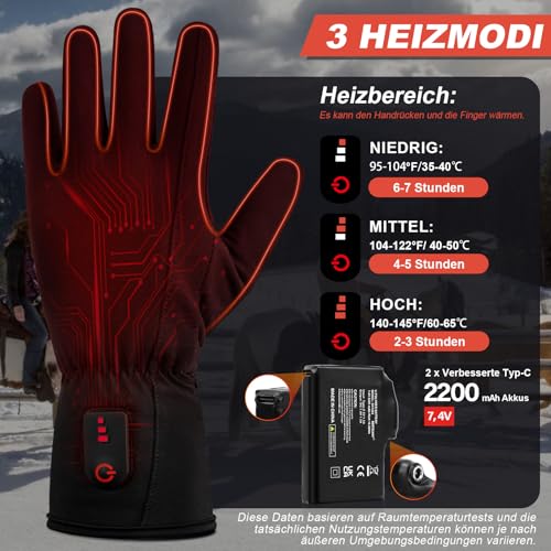 Dr.warm Beheizbare Handschuhe für Herren Damen, Beheizte Winterhandschuhe Dünn Handschuhe mit Heizung, mit TYP C Ladeanschluss für Fahrrad, Walking, Camping, Wandern, Size L