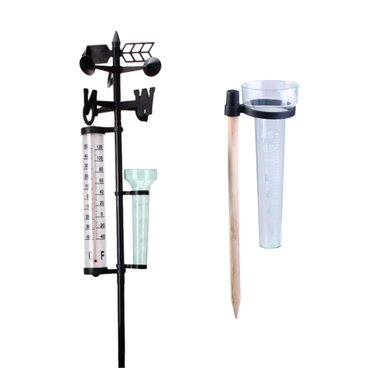 2 Stück Wetterinstrumente mit Thermometer, Regenmesser und Windrichtung
