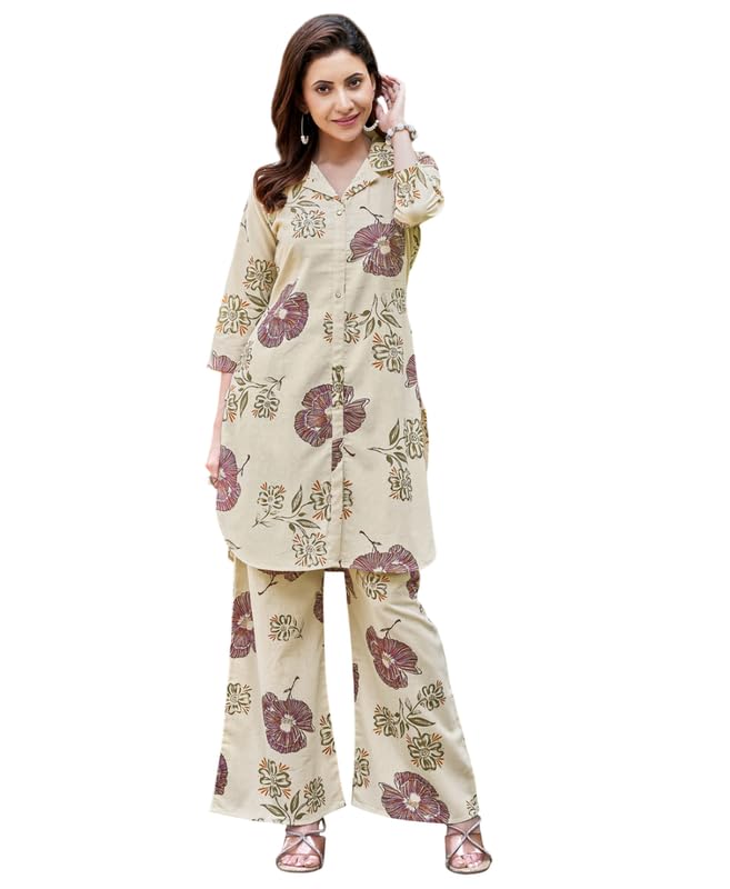 mojilaa Women's Cotton Floral Printed Party Co-ord Set | Cotton Blend Cords | Printed Co-Ords | Fusion Wear Tunic and Palazzo Cords | Fusionwear Top and Palazzo for Women-picture-34