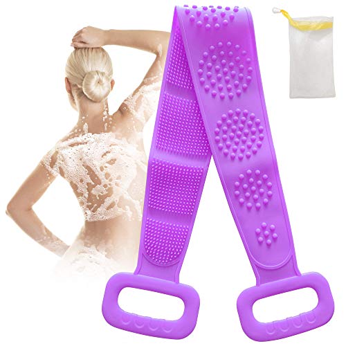 Extra Long Silicone Back Scrubber, Joyvio 31.5'' Silicone Shower Towel, Deep Cleaning Exfoliating Shower Towel, Promote Blood Circulation Comfortable Massage Body Scrubber Purple