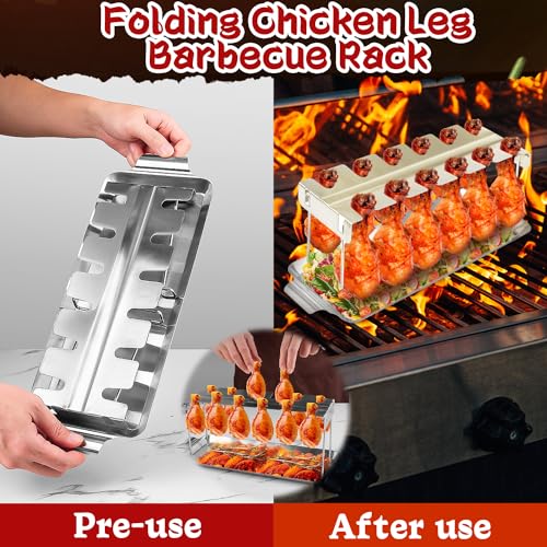 xinrongda Hähnchenschenkel Halter Grill Zubehör für Backofen & Grill, Hähnchenkeulenhalter mit Auffangschale, Hähnchen Grill Ständer & BBQ Rack, Grillzubehör Männer Geschenk