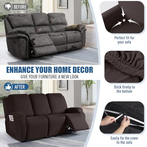 Image of TAOCOCO Recliner Sofa Slipcover, 3 Pieces Polyester Fabric Stretch Sofa Covers for 3 Seat Reclining Couch, Soft Washable Furniture Protector with Pockets (3 Seat, Coffee)