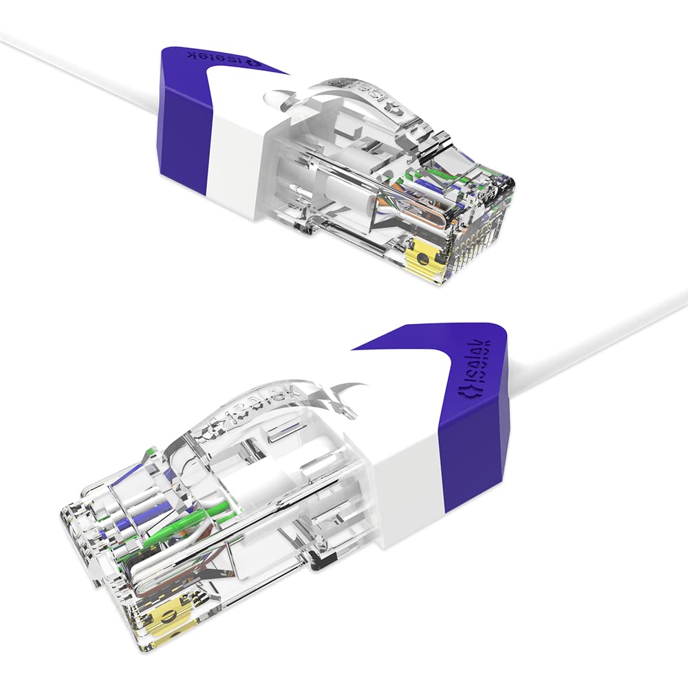 iSelek Cat.6 UTP Network Ethernet Cable, Slim Type Unshielded LAN Patch Cord, Stranded Bare Copper Internet Cable (5 Feet (2 Pcs/Bag), White-Blue)