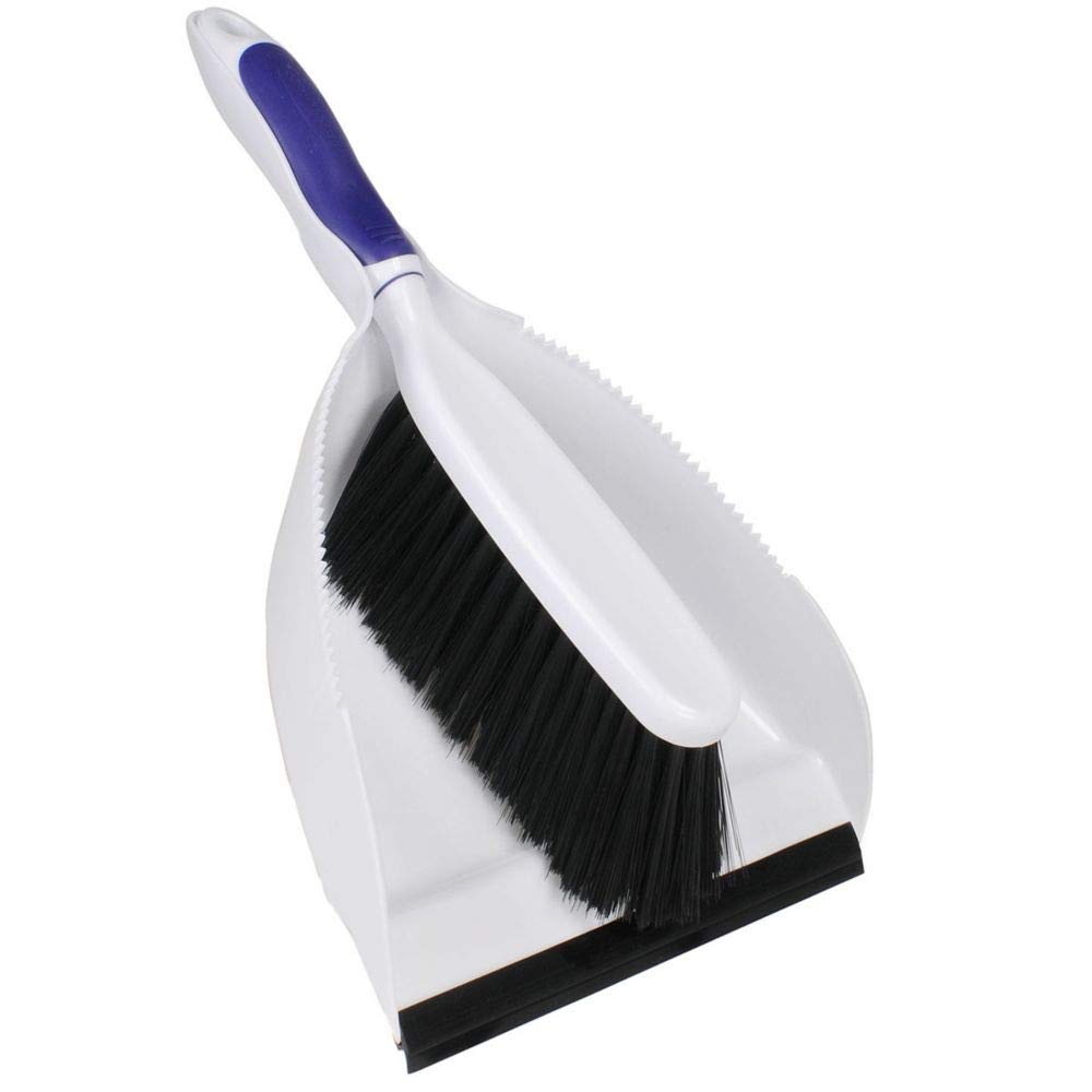 Rubbermaid Commercial Products Dustpan and Brush Set with Comfortable Grip, White/Black, Easy Pickup with Rubber Edge in Home/Garage