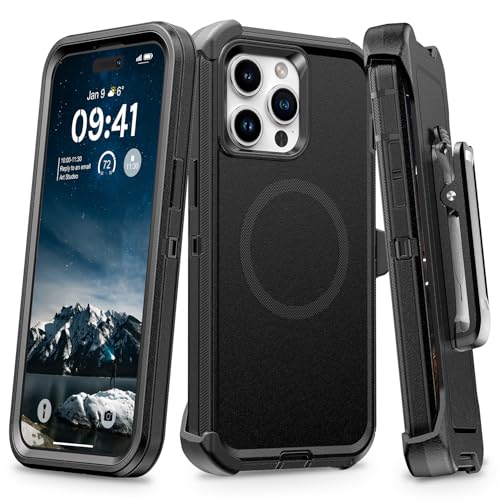 TUTUKII for iPhone 14 Pro Max Case with Belt Clip Holster Anti-Shock Anti-Slip Compatible with MagSafe 3-Layer Drop Protection Heavy Duty Magnetic Phone Case Cover for 14 Pro Max 6.7 Black